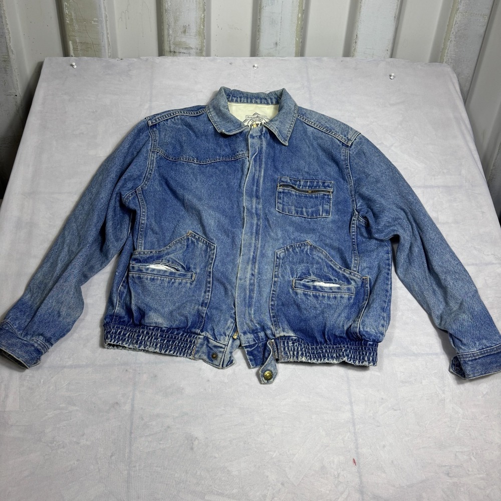 Vintage Brittania Mens Bomber Jacket‎ Blue Denim Full Zip Long Sleeve Outdoor L